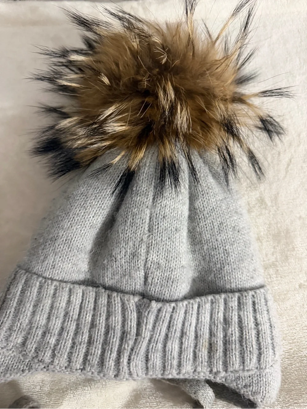 Blair Gray Knit Kids Pom Pom Hat with Faux Fur Accent